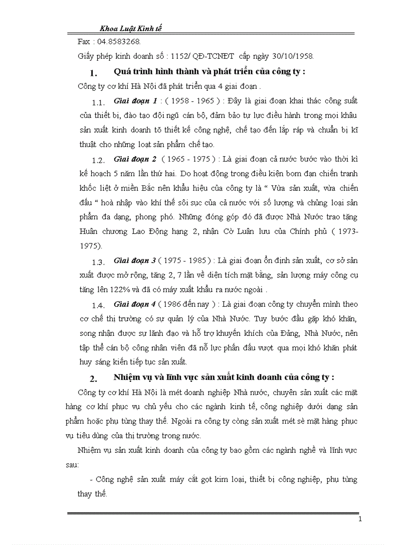 Tổng quan về quá trình hình thành và phát triển của công ty cơ khí Hà Nội 1