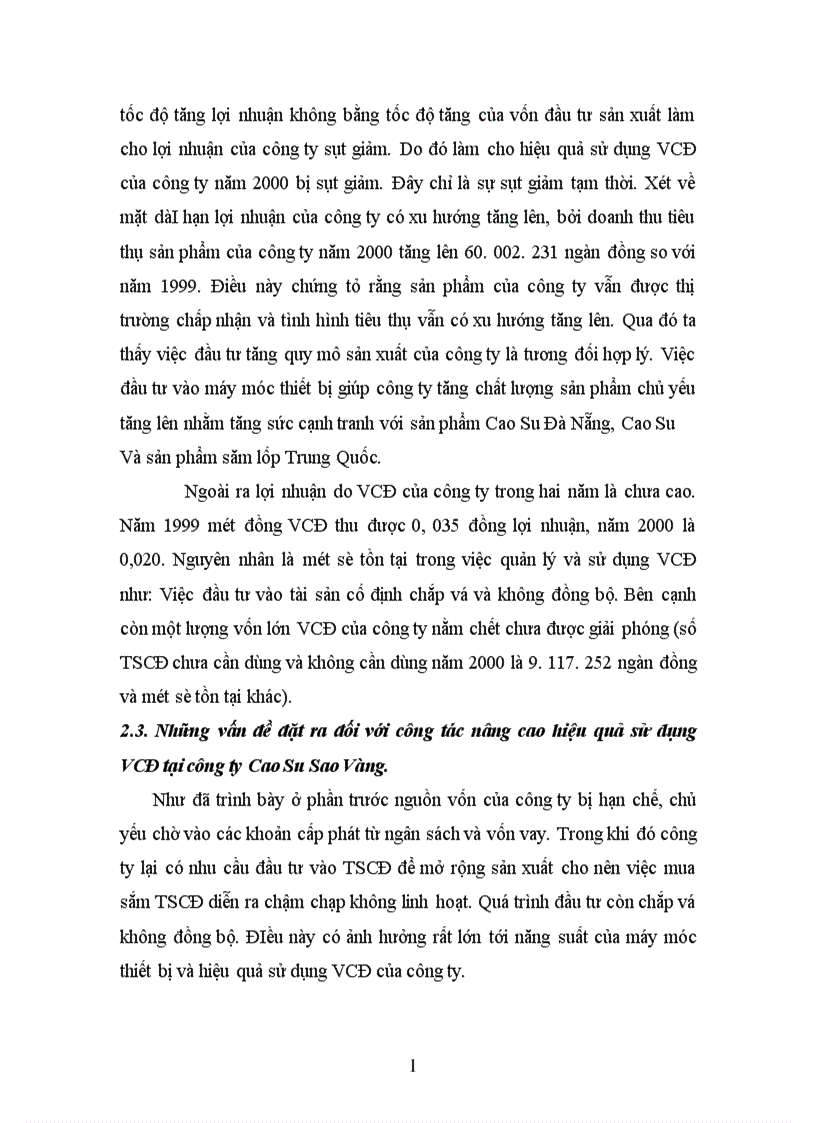 image for page Một số giải pháp chủ yếu nhằm góp phần nâng cao hiệu quả sử dụng vốn cố định ở Công ty Cao Su Sao Vàng 1