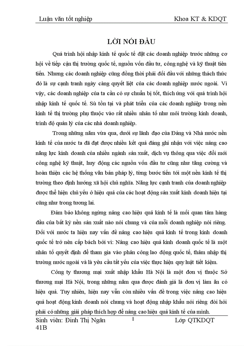 Thực trạng và giải pháp nhằm nâng cao hiệu quả hoạt động nhập khẩu của Công ty thương mại xuất nhập khẩu Hà Nội 1