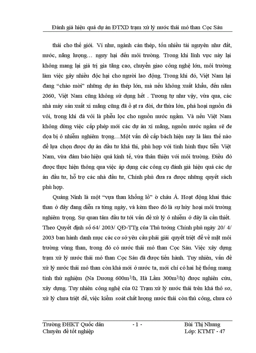 image for page Đánh giá hiệu quả dự án đầu tư xây dựng Trạm xử lý nước thải mỏ than Cọc Sáu 1