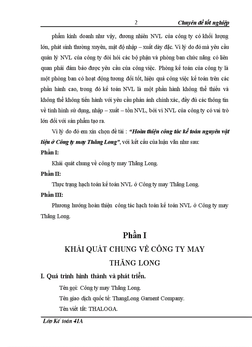 image for page Hoàn thiện công tác kế toán nguyên vật liệu ở Công ty may Thăng Long 1