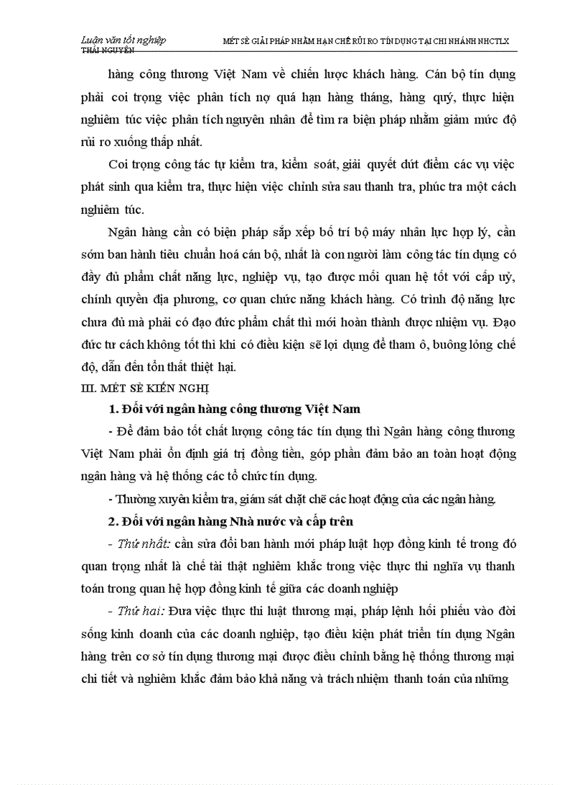 image for page Một số biện pháp nhằm hạn chế rủi ro tín dụng tại chi nhánh Ngân hàng Công thương Lưu Xá Thái Nguyên 1