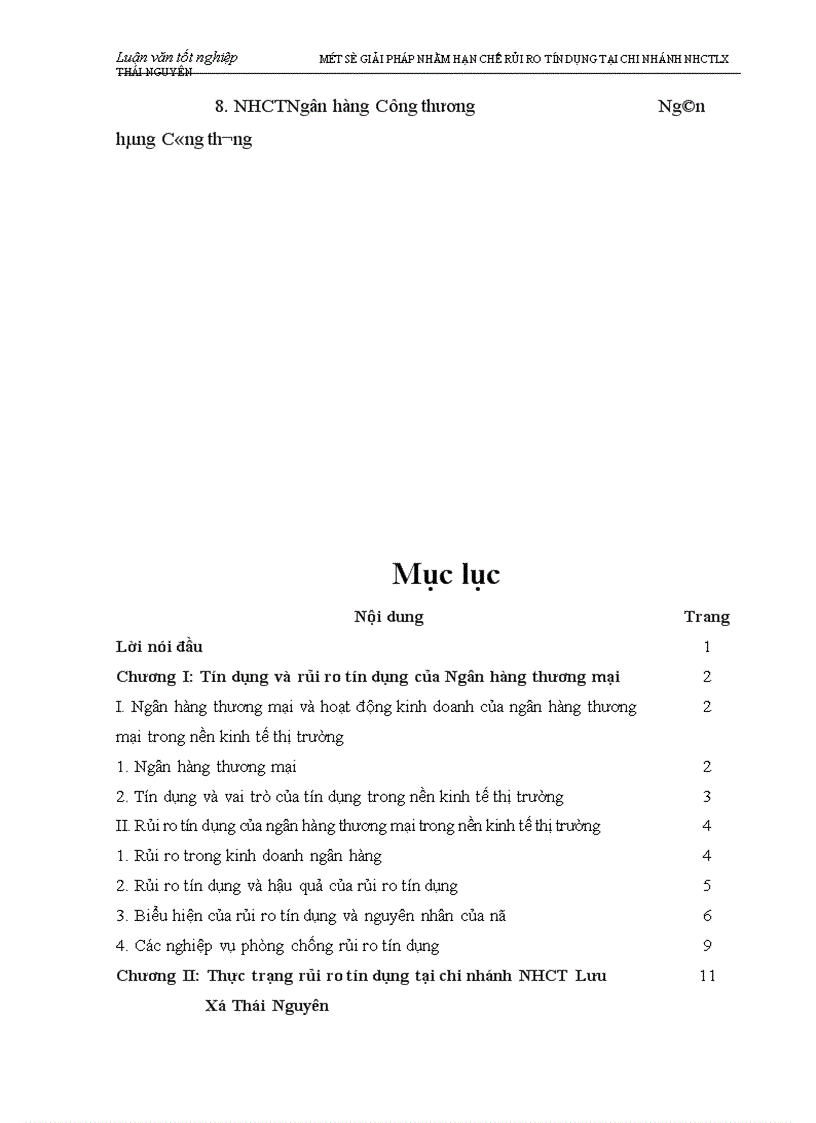 image for page Một số biện pháp nhằm hạn chế rủi ro tín dụng tại chi nhánh Ngân hàng Công thương Lưu Xá Thái Nguyên 1