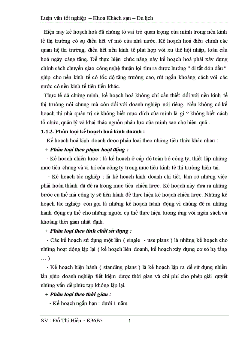 image for page Hoàn thiện công tác kế hoạch hoá hoạt động kinh doanh tại khách sạn Hoà Bình