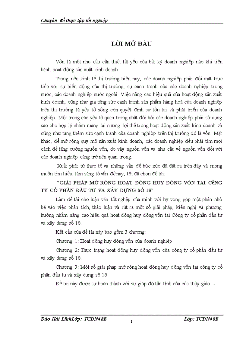 Giải pháp mở rộng hoạt động huy động vốn tại công ty cổ phần đầu tư và xây dựng số 18 1