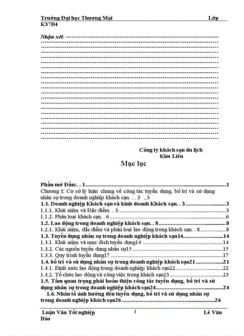 image for page Hoàn thiện công tác tuyển dụng bố trí và sử dụng nhân sự tại công ty khách sạn du lịch Kim Liên