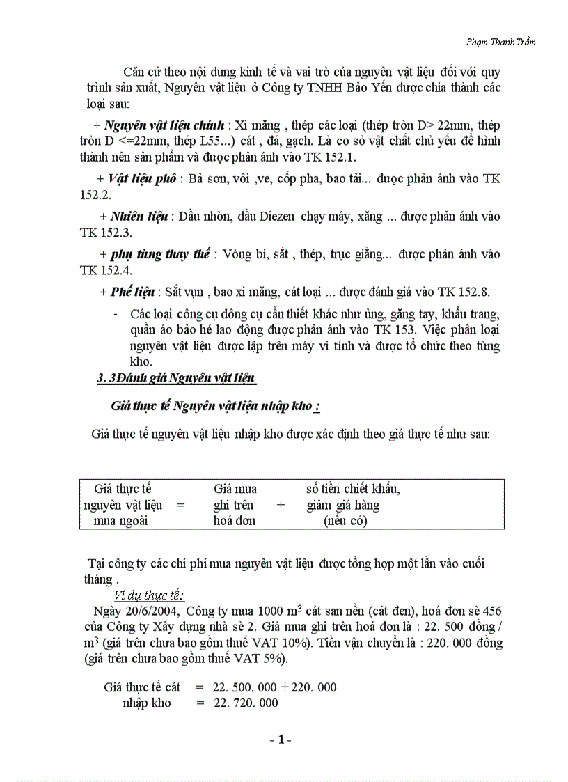 image for page Hạch toán kế toán vật liệu tại Công ty TNHH Bảo Yến 1