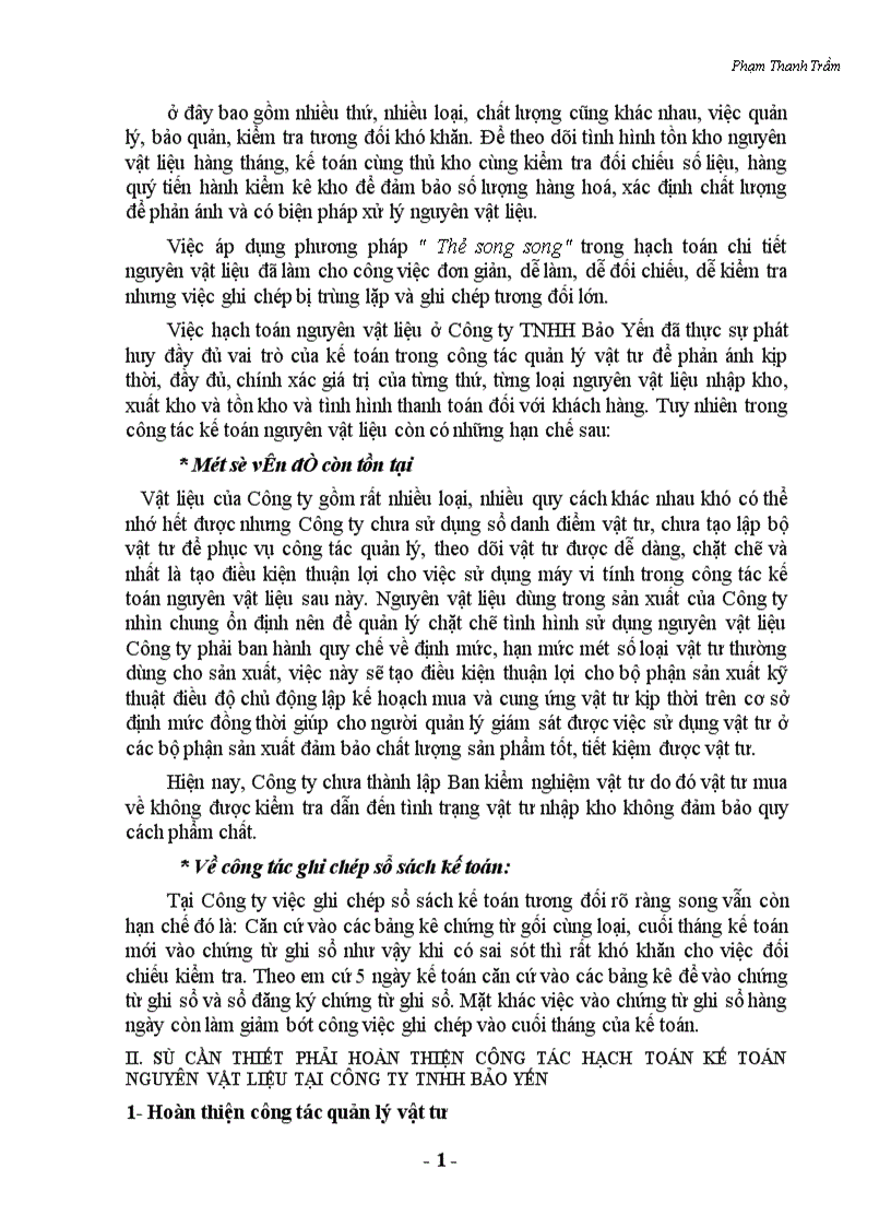 image for page Hạch toán kế toán vật liệu tại Công ty TNHH Bảo Yến 1