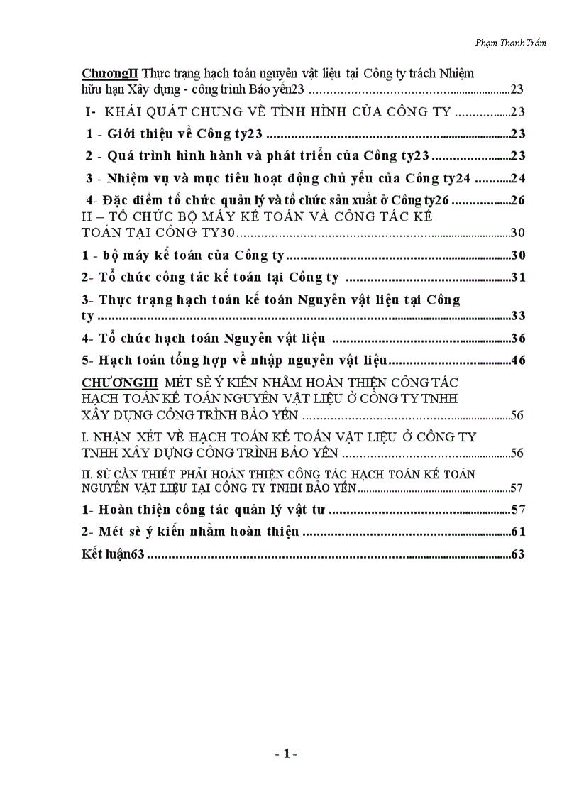 image for page Hạch toán kế toán vật liệu tại Công ty TNHH Bảo Yến 1