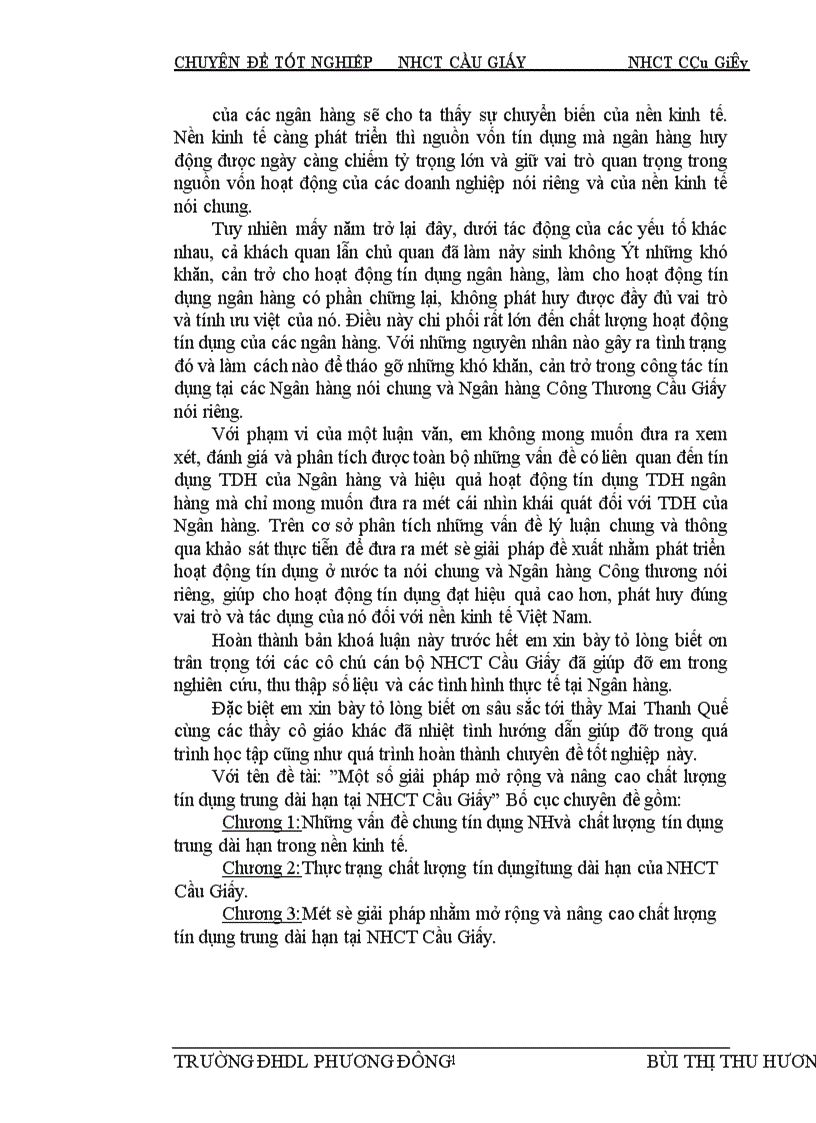 Một số giải pháp mở rộng và nâng cao chất lượng tín dụng trung dài hạn tại NHCT Cầu Giấy 1