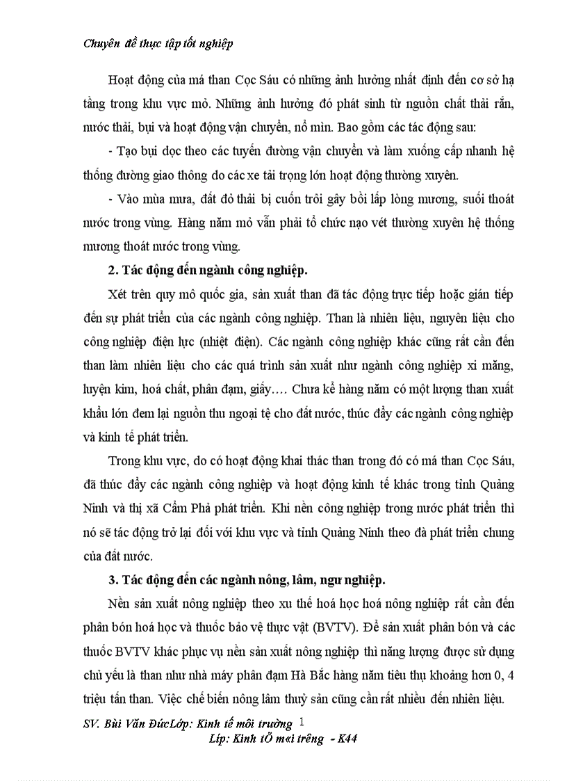 image for page Phân tích những tác động môi trường và đánh giá hiệu quả kinh tế môi trường của dự án cải tạo mở rộng khai thác kinh doanh than mỏ than Cọc Sáu 1