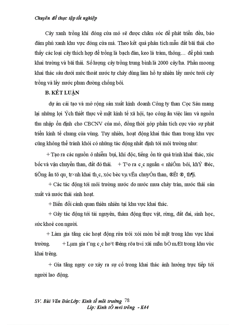 image for page Phân tích những tác động môi trường và đánh giá hiệu quả kinh tế môi trường của dự án cải tạo mở rộng khai thác kinh doanh than mỏ than Cọc Sáu 1