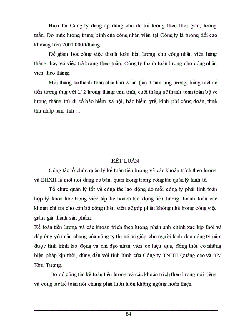 image for page Tiền lương và các khoản trích theo lương tại Công ty TNHH Quảng cáo và TM Kim Tượng 1