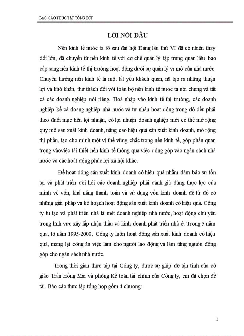 Báo cáo thực tập tổng hợp của Công ty tu tạo và phát triển nhà