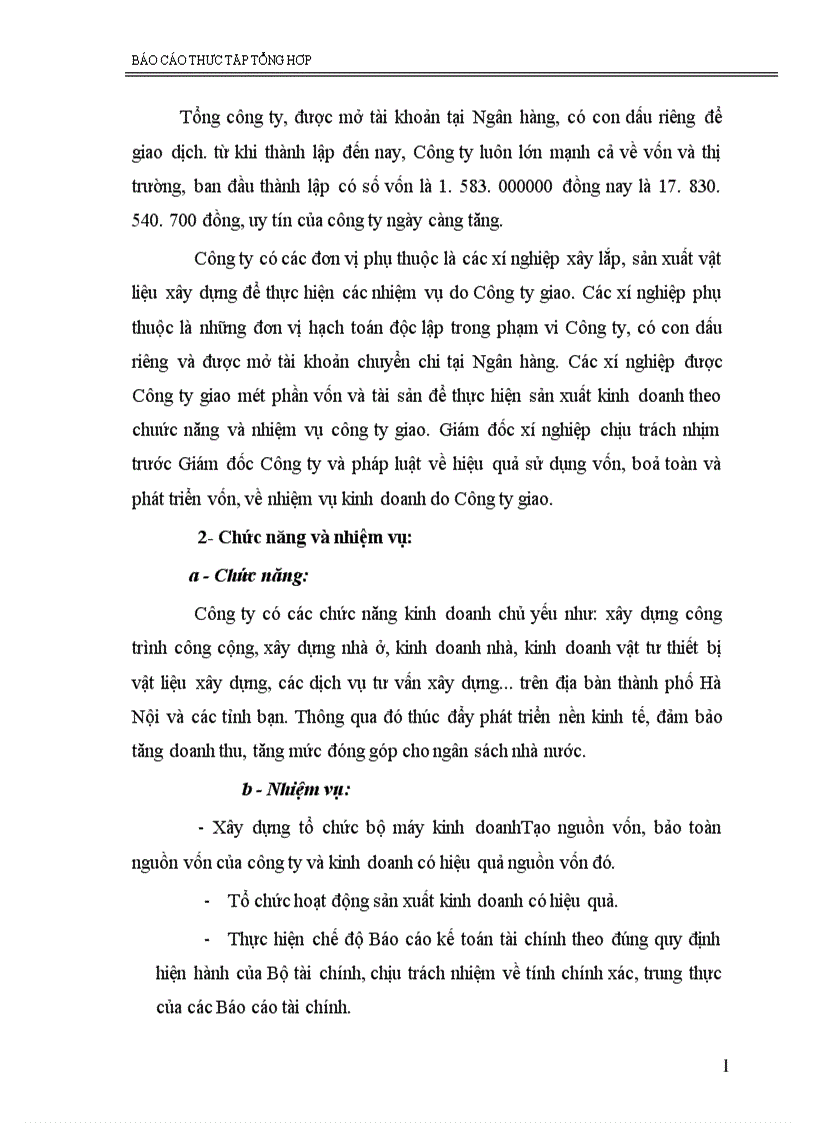 Báo cáo thực tập tổng hợp của Công ty tu tạo và phát triển nhà