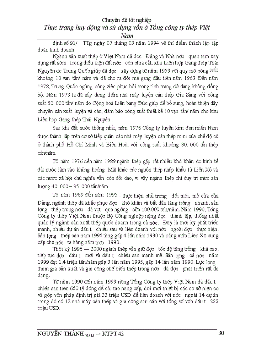 image for page Thực trạng huy động và sử dụng vốn ở Tổng ng ty thép Việt Nam Ngô Xuân Đắc ĐT B