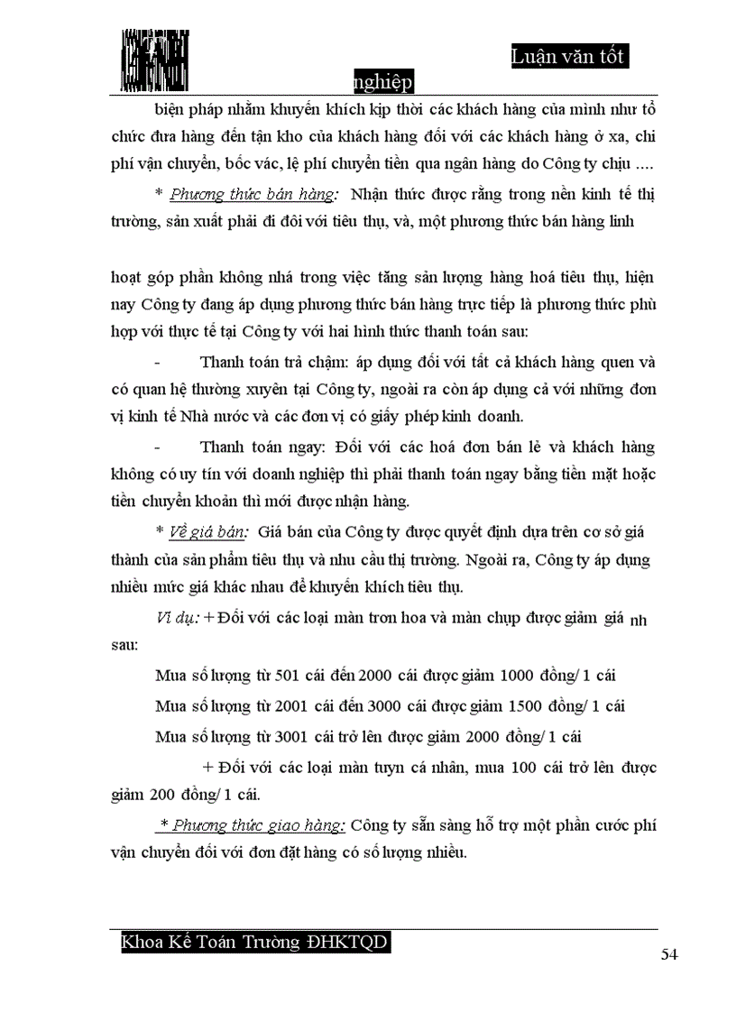 image for page Hoàn thiện công tác hạch toán tiêu thụ thành phẩm và xác định kết quả tiêu thụ tại Công ty cổ phần Dệt 10 10