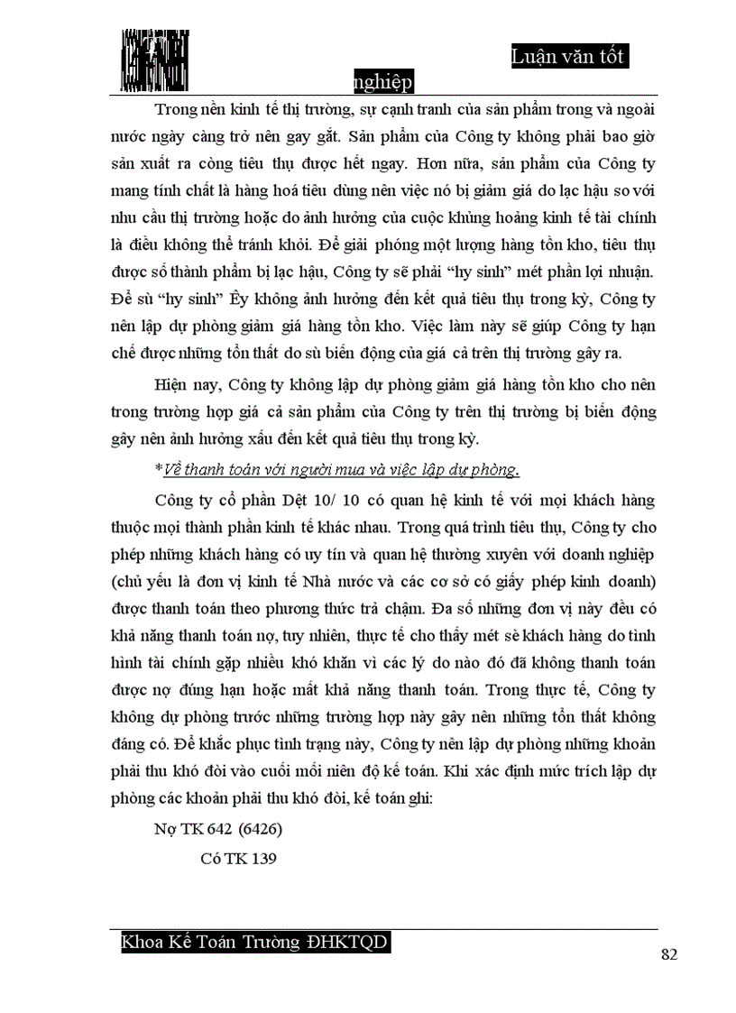 image for page Hoàn thiện công tác hạch toán tiêu thụ thành phẩm và xác định kết quả tiêu thụ tại Công ty cổ phần Dệt 10 10
