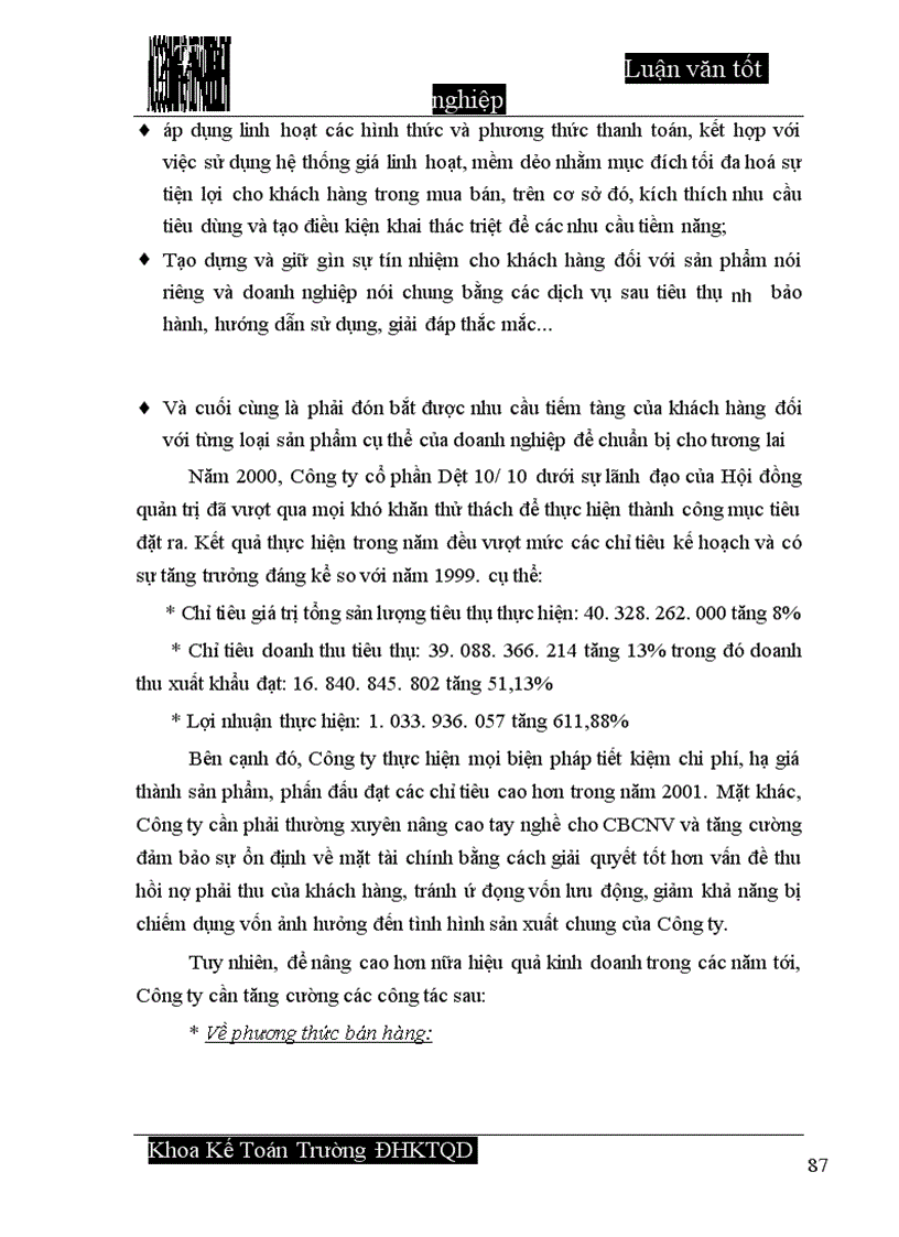 image for page Hoàn thiện công tác hạch toán tiêu thụ thành phẩm và xác định kết quả tiêu thụ tại Công ty cổ phần Dệt 10 10