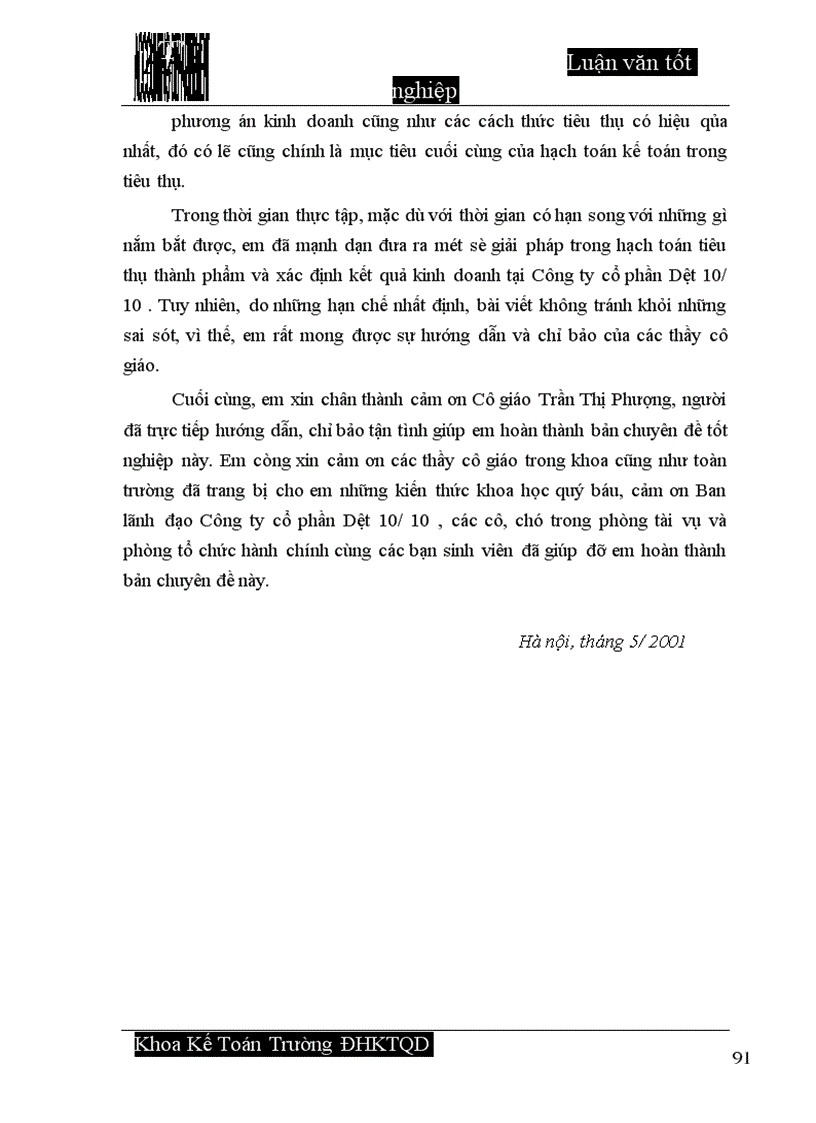 image for page Hoàn thiện công tác hạch toán tiêu thụ thành phẩm và xác định kết quả tiêu thụ tại Công ty cổ phần Dệt 10 10