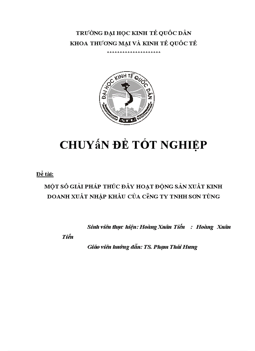 Một số giải pháp thúc đẩy hoạt động sản xuất kinh doanh xuất nhập khẩu của Công ty TNHH Sơn Tùng