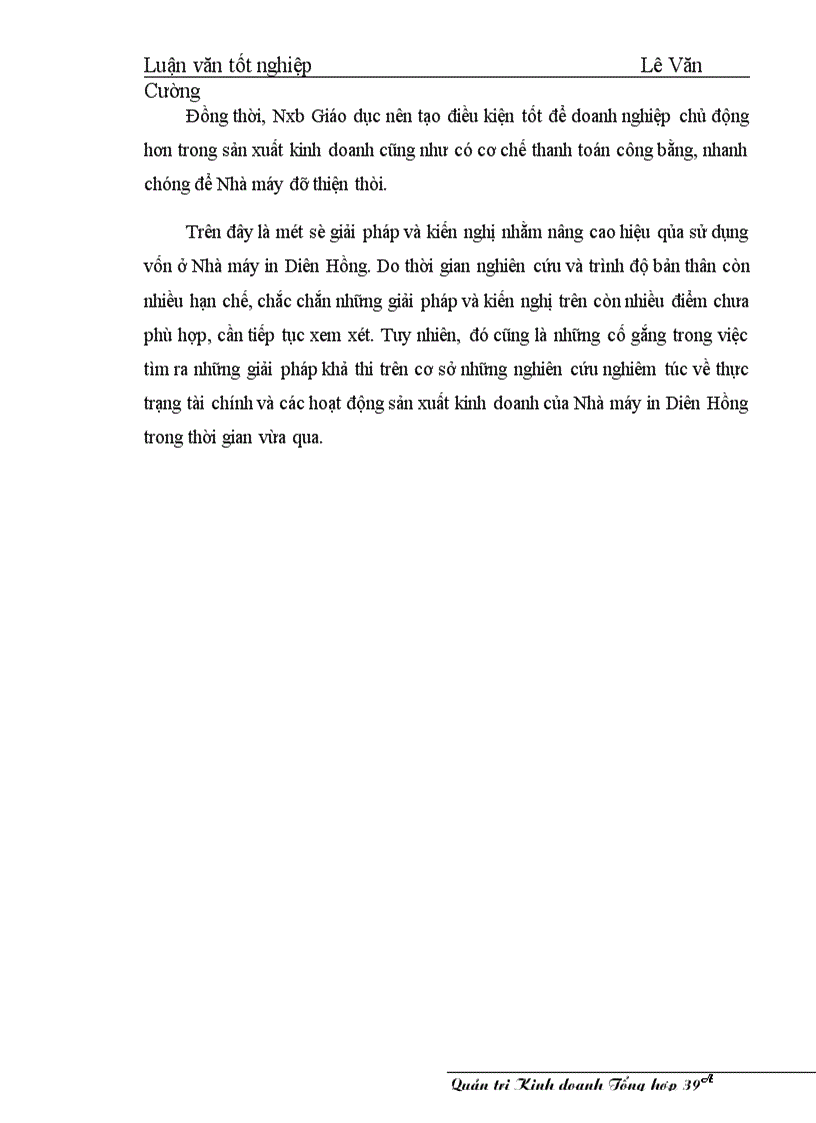 image for page Một số giải pháp nâng cao hiệu qủa sử dụng vốn ở Nhà máy in Diên Hồng Nhà xuất bản Giáo dục