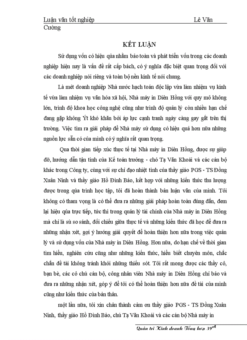 image for page Một số giải pháp nâng cao hiệu qủa sử dụng vốn ở Nhà máy in Diên Hồng Nhà xuất bản Giáo dục