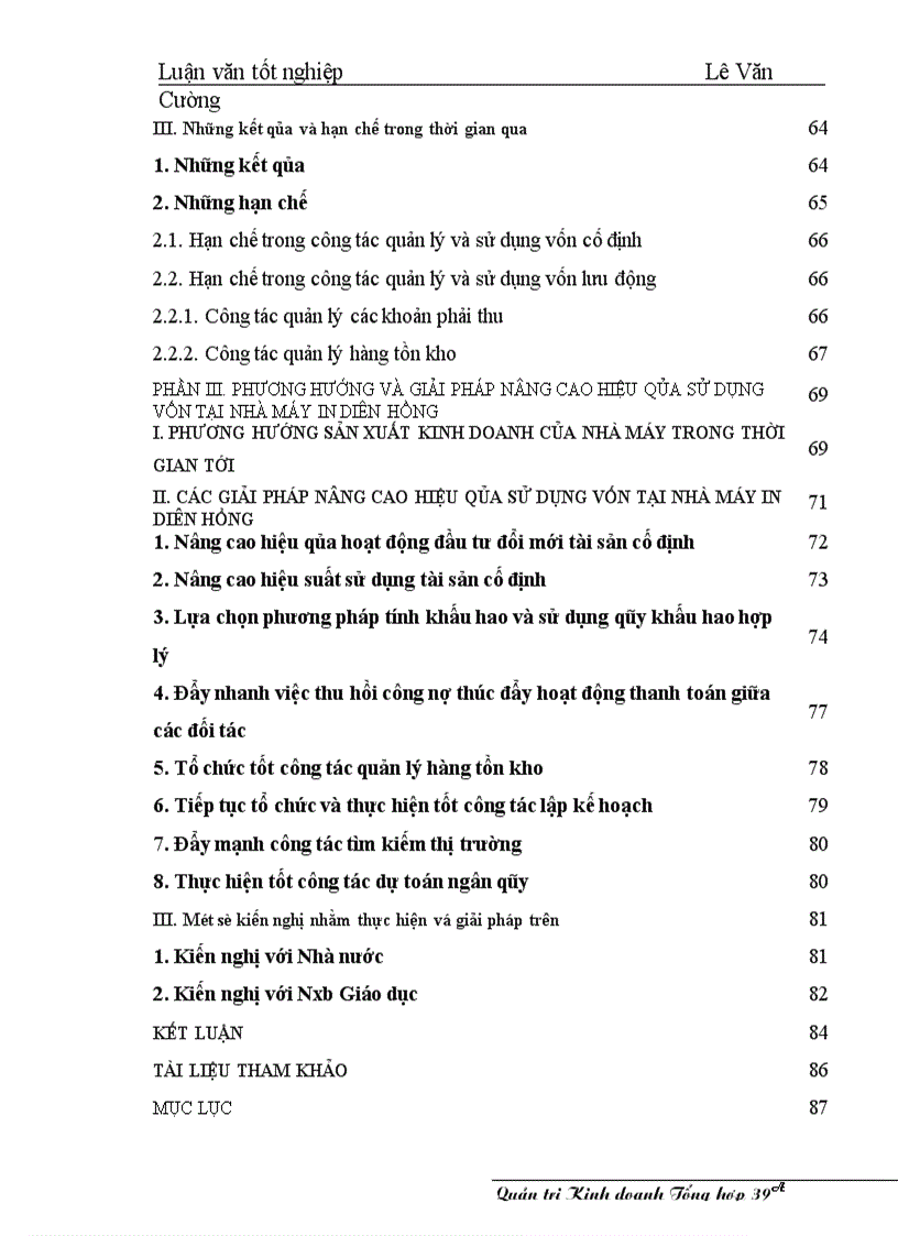 image for page Một số giải pháp nâng cao hiệu qủa sử dụng vốn ở Nhà máy in Diên Hồng Nhà xuất bản Giáo dục