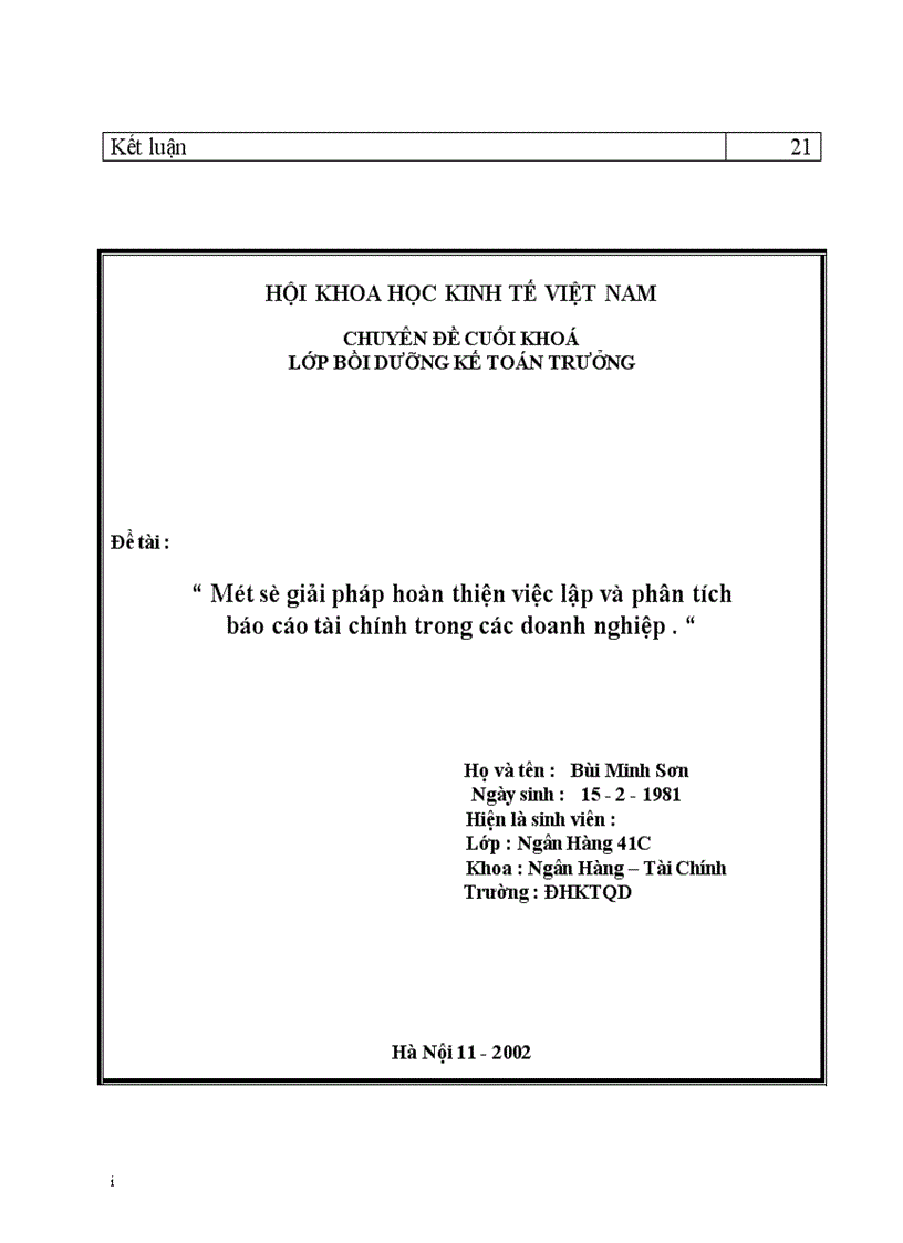 image for page Một số giải pháp hoàn thiện việc lập và phân tích Báo cáo tài chính trong các doanh nghiệp