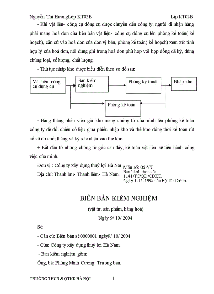 image for page Thực hiện công tác kế toán nguyên vật liệu công cụ dụng cụ tại Công ty xây dựng thuỷ lợi Hà Nam 1