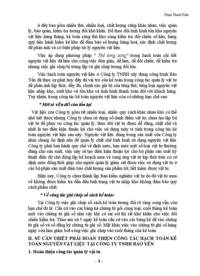 image for page Hạch toán kế toán vật liệu tại Công ty TNHH Bảo Yến 1