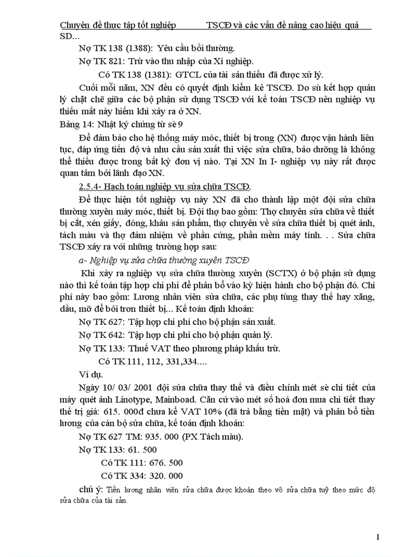 image for page Hoàn thiện công tác tổ chức hạch toán TSCĐ với những vấn đề quản lý và nâng cao hiệu quả sử dụng TSCĐ tại Xí nghiệp In I Thông