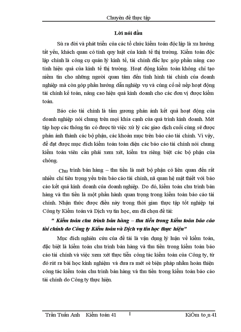 image for page Kiểm toán chu trình bán hàng thu tiền trong kiểm toán báo cáo tài chính do Công ty Kiểm toán và Dịch vụ tin học thực hiện 1