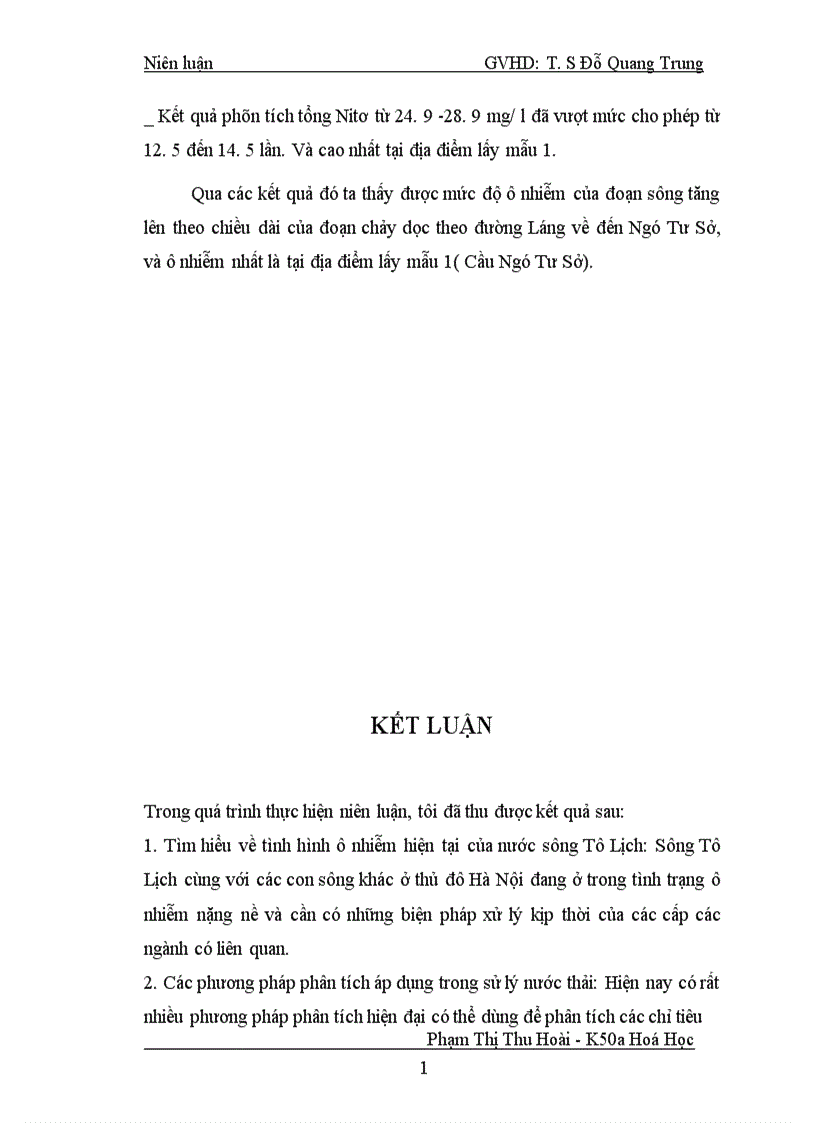 image for page Phân tích một số chỉ tiêu chất lượng nước sông Tô Lịch