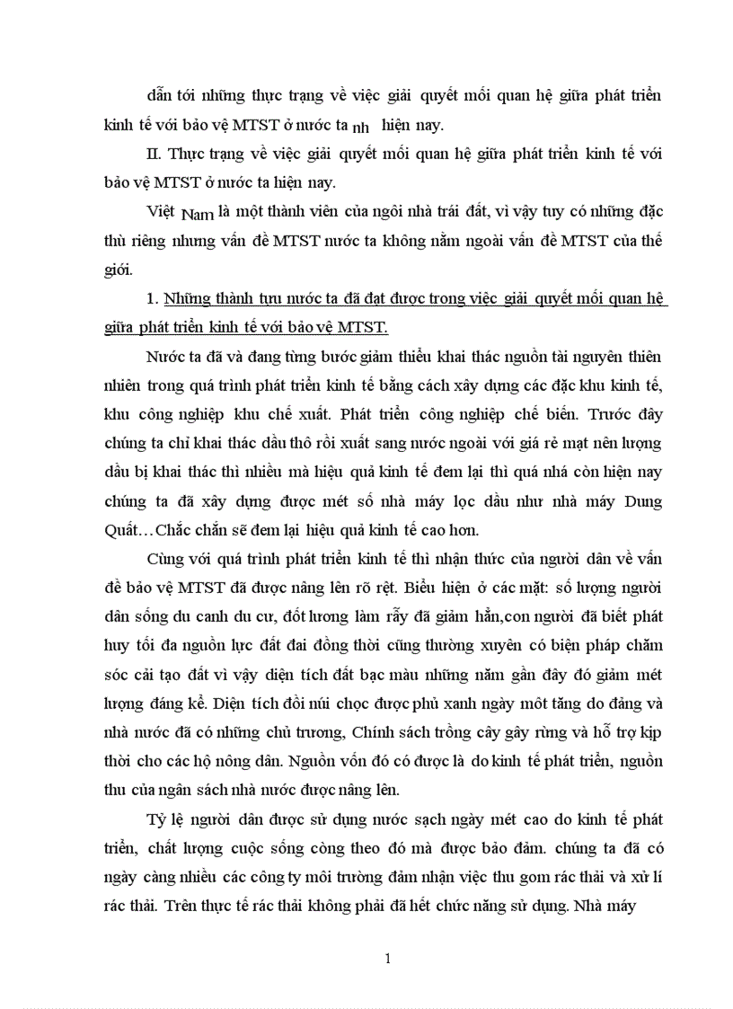 image for page Quan điểm và giải pháp của nước ta trong việc giải quyết mối quan hệ giữa phát triển kinh tế và bảo vệ MTST giai đoạn hiện nay