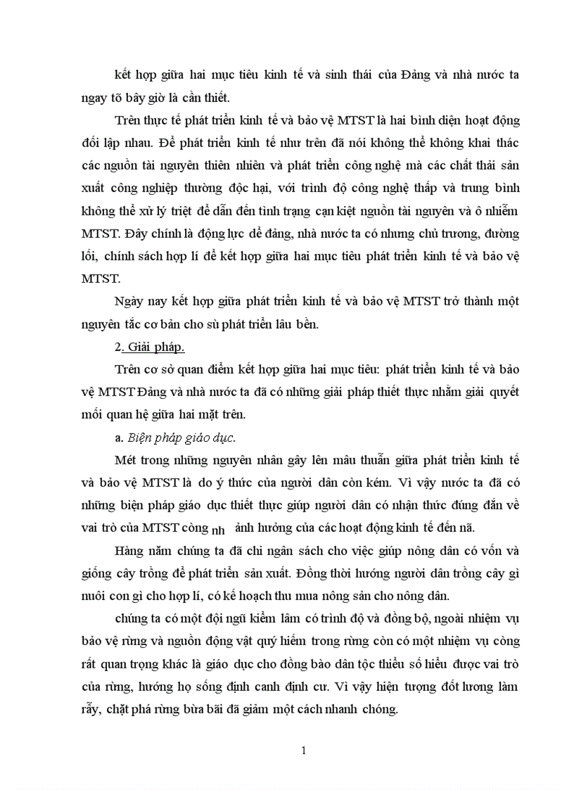 image for page Quan điểm và giải pháp của nước ta trong việc giải quyết mối quan hệ giữa phát triển kinh tế và bảo vệ MTST giai đoạn hiện nay