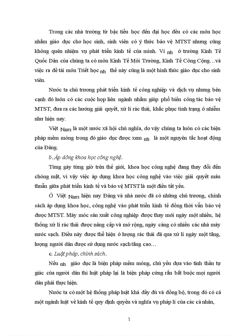 image for page Quan điểm và giải pháp của nước ta trong việc giải quyết mối quan hệ giữa phát triển kinh tế và bảo vệ MTST giai đoạn hiện nay