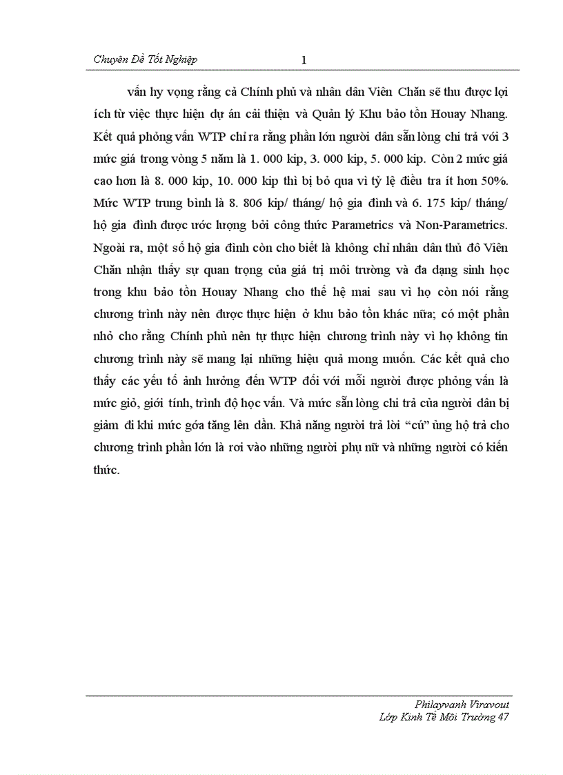 image for page Sử dụng phương pháp đánh giá ngẫu nhiên CVM để xác định sẵn lòng chi trả WTP của người dân ở Viên Chăn cho việc bảo tồn đa dạng sinh học và sử dụng bền vững trong Khu bảo tồn Houay Nhang tại thủ đô Viên Chăn Lào 1
