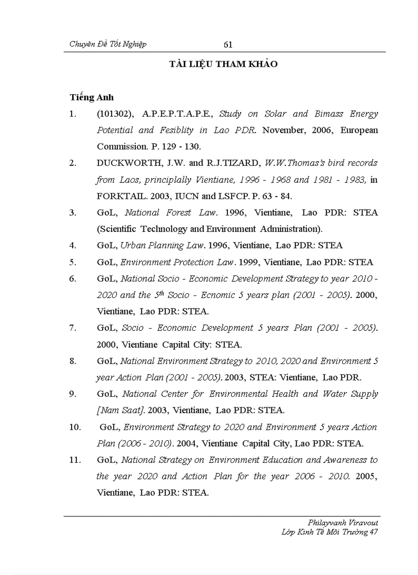 image for page Sử dụng phương pháp đánh giá ngẫu nhiên CVM để xác định sẵn lòng chi trả WTP của người dân ở Viên Chăn cho việc bảo tồn đa dạng sinh học và sử dụng bền vững trong Khu bảo tồn Houay Nhang tại thủ đô Viên Chăn Lào 1