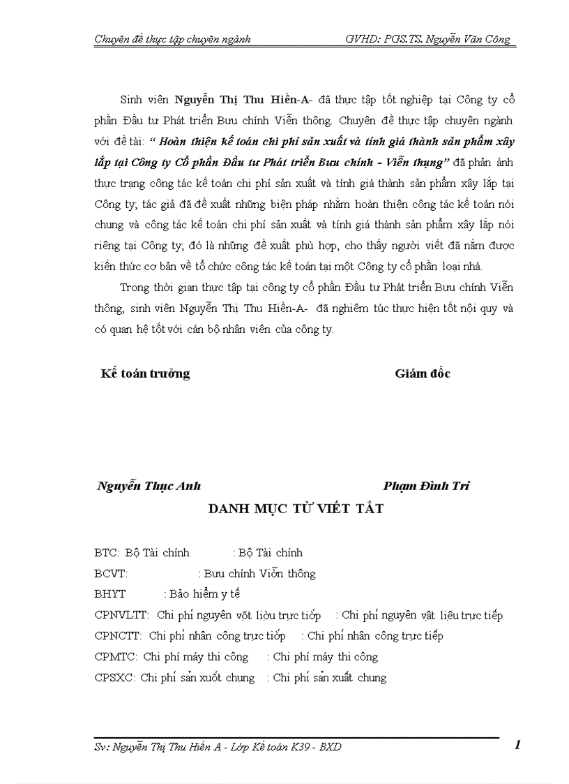 image for page Hoàn thiện kế toán chi phí sản xuất và tính giá thành sản phẩm xây lắp tại Công ty Cổ phần Đầu tư Phát triển Bưu chính Viễn thông 1