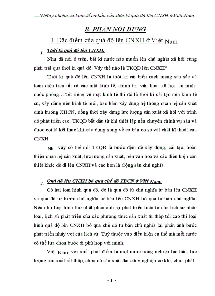 Những nhiệm vụ kinh tế cơ bản của thời kì quá độ lên CNXH ở Việt Nam 1
