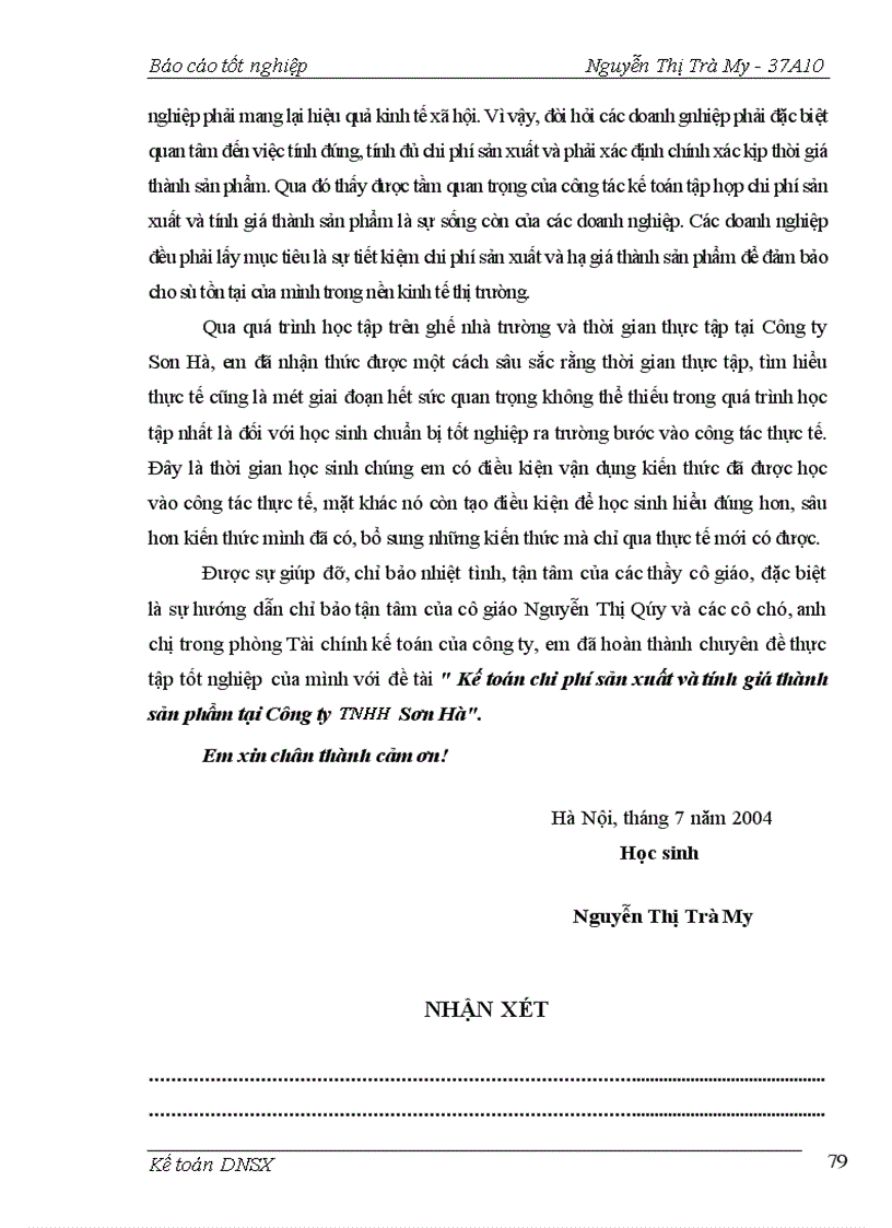 image for page Kế toán chi phí sản xuất và tính giá thành sản phẩm tại Công ty TNHH Sơn Hà 1