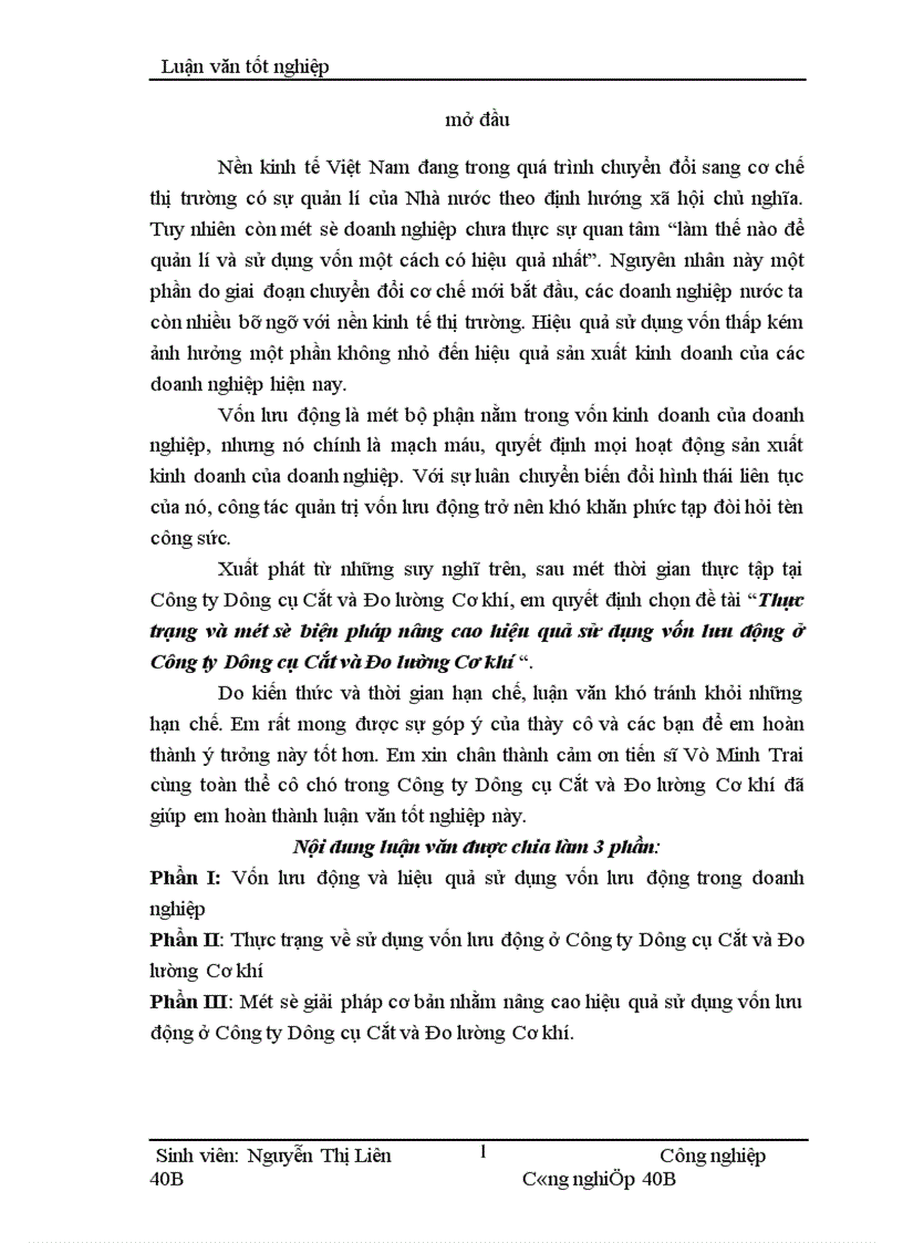 image for page Thực trạng và một số biện pháp nâng cao hiệu quả sử dụng vốn lưu động ở Công ty Dụng cụ Cắt và Đo lường Cơ khí 1