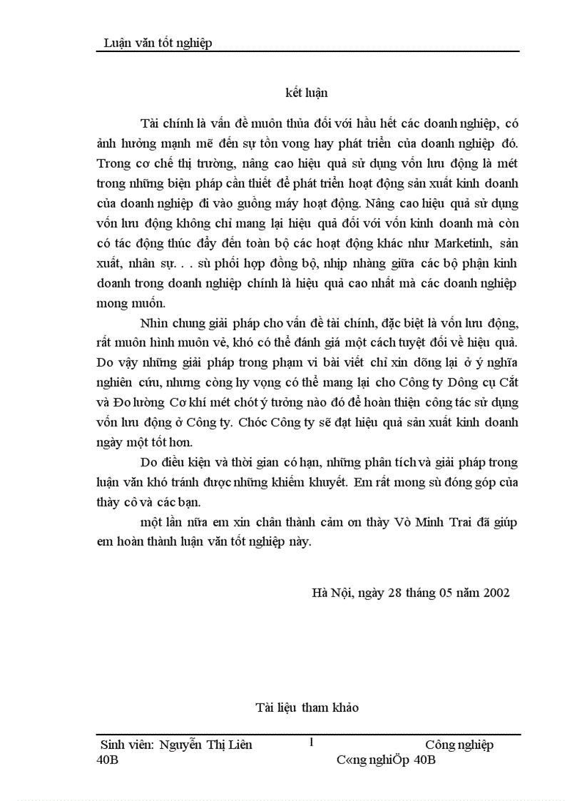 image for page Thực trạng và một số biện pháp nâng cao hiệu quả sử dụng vốn lưu động ở Công ty Dụng cụ Cắt và Đo lường Cơ khí 1