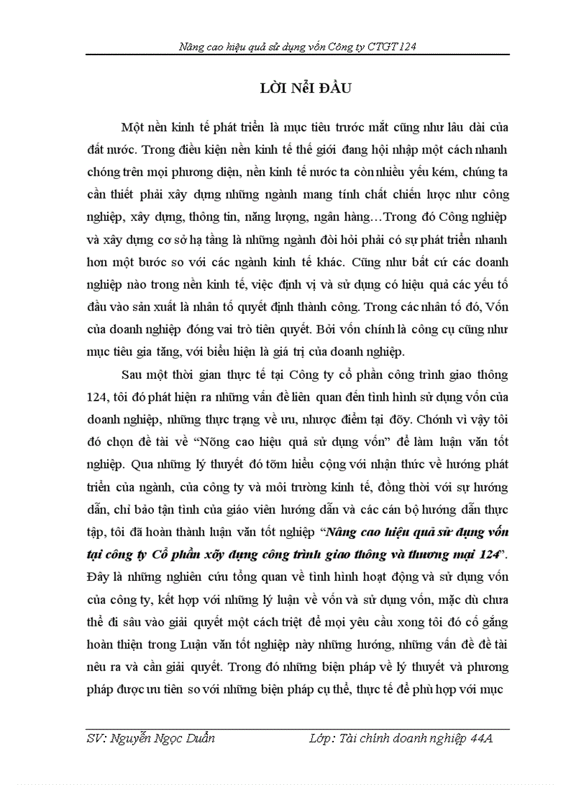 Nâng cao hiệu quả sử dụng vốn tại công ty Cổ phần xây dựng công trình giao thông và thương mại 124 1