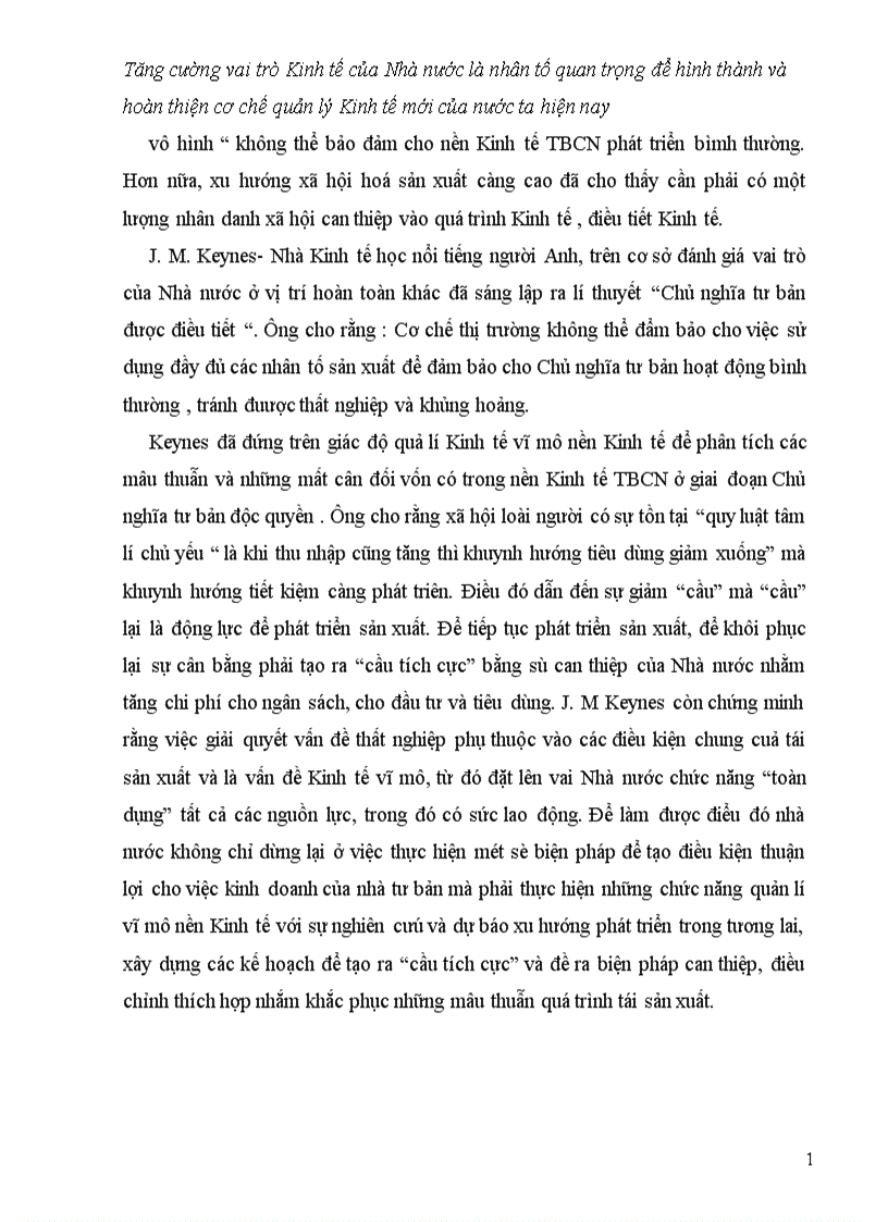 Tăng cường vai trò Kinh tế của Nhà nước là nhân tố quan trọng để hình thành và hoàn thiện cơ chế quản lý Kinh tế mới của nước ta hiện nay 1