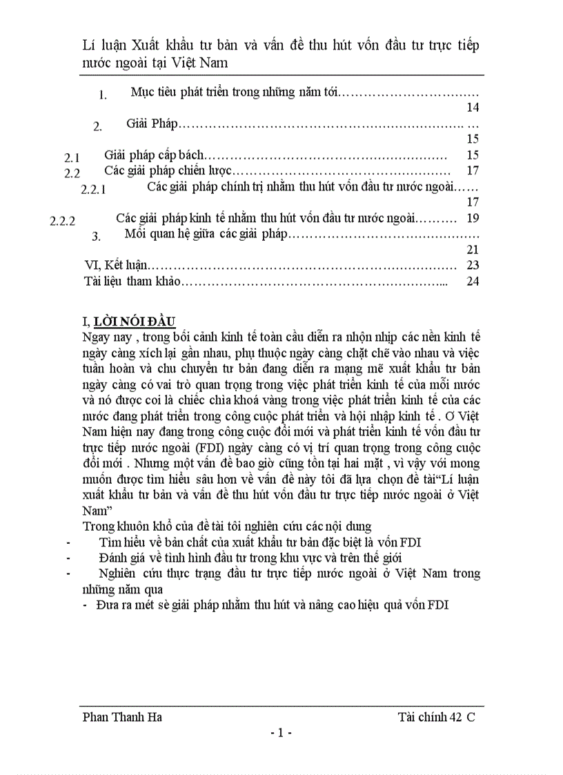 Lí luận xuất khẩu tư bản và vấn đề thu hút vốn đầu tư trực tiếp nước ngoài ở Việt Nam