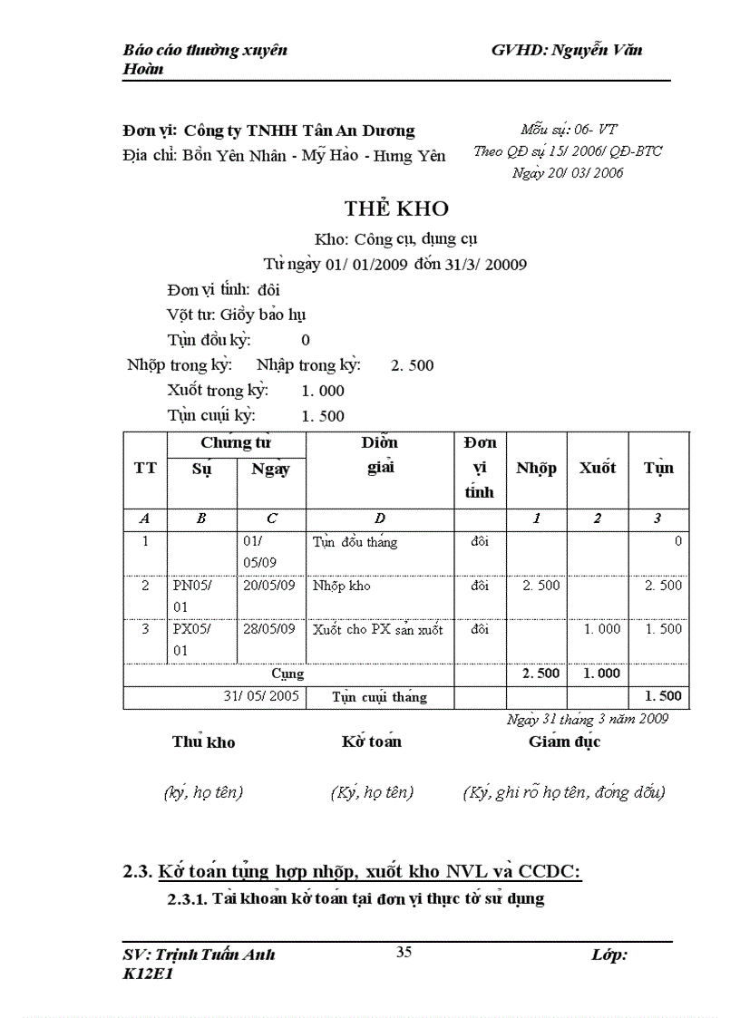 image for page Thư c tê công ta c kê toa n NVL va CCDC ta i Công ty TNHH Tân An Dương