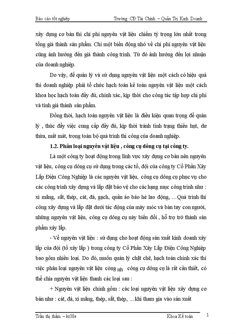 image for page Kế toán Nguyên vật liệu Công cụ dụng cụ Tại Công ty Cổ Phần Xây Lắp Điện Công Nghiệp 1