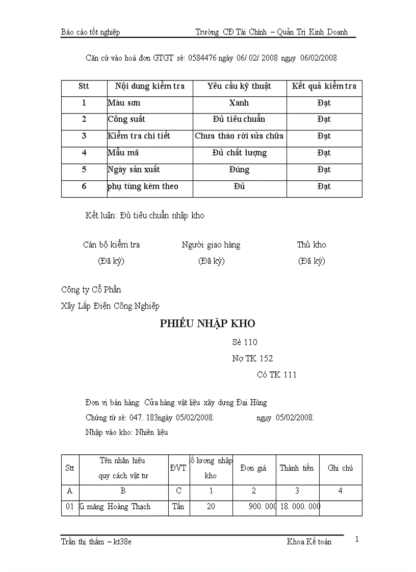 image for page Kế toán Nguyên vật liệu Công cụ dụng cụ Tại Công ty Cổ Phần Xây Lắp Điện Công Nghiệp 1
